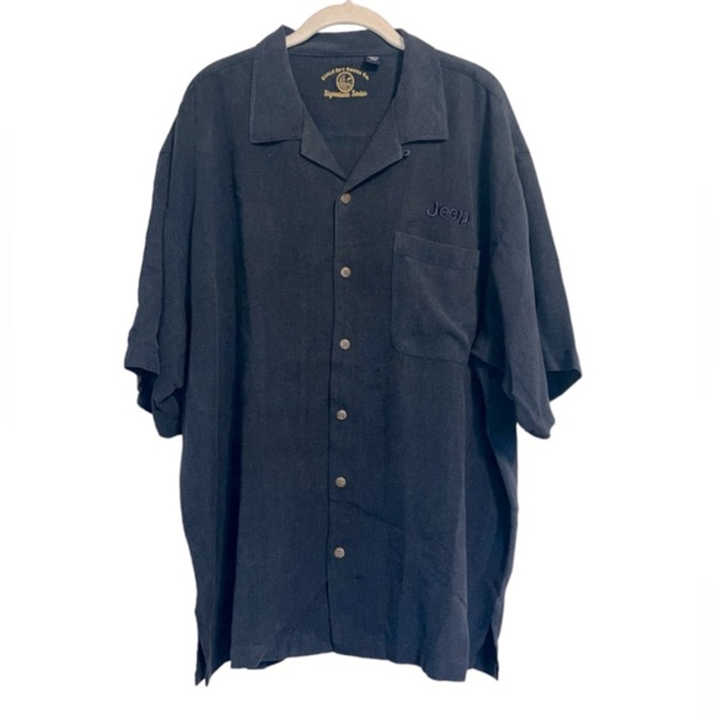 JEEP Eagle Dry Goods 100% Silk Button Up Short Sleeved Shirt Navy Men’s Size XL